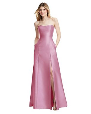 Womens Strapless A-line Satin Gown with Modern Bow Detail